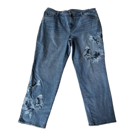 Chico's Denim - Chico's Perfect Stretch Girlfriend Slim Leg Ankle Jeans Embroidered Size 3 (16)